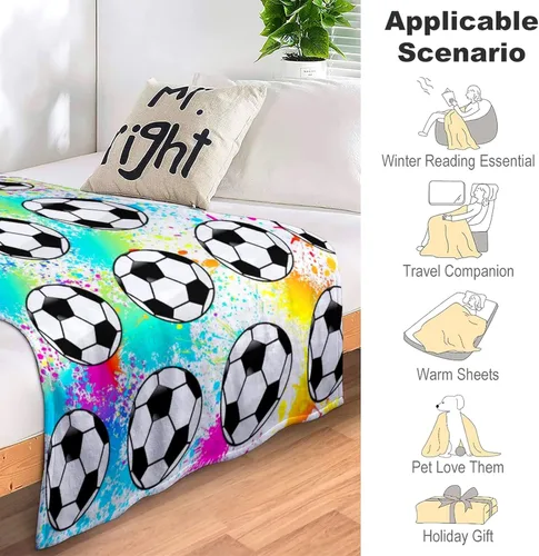 Miniatura 5 de Manta de Fútbol Manta de Pelota de Fútbol Mantas de Franela Suave y Ligera Cálida y Acogedora Manta de Fútbol Regalo para Fanáticos