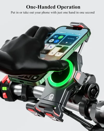 Miniatura 7 de BRCOVAN Soporte de teléfono para motocicleta con cargador inalámbrico Qi de 15 W y amortiguador de vibraciones, antirrobo, antivibración, ajustable