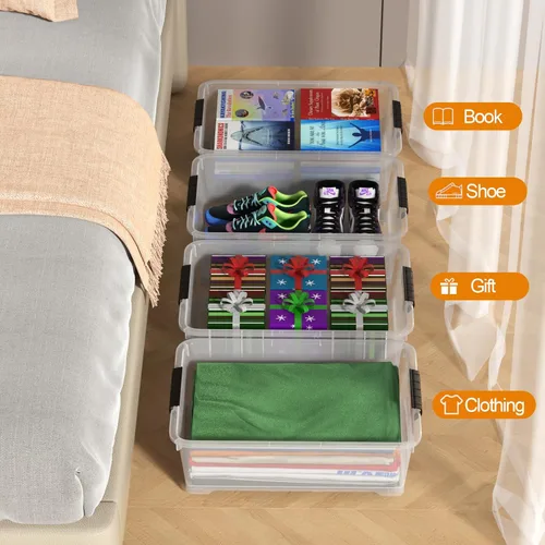Miniatura 7 de Saedy 4 paquetes de plástico bajo la cama caja de almacenamiento poco profunda con ruedas 20 L Bajo el contenedor de cama con tapas