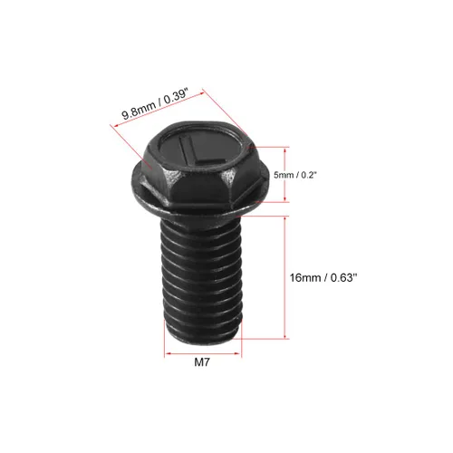 Miniatura 2 de uxcell Tornillos de brida hexagonal métrica M7x16mm rosca izquierda 8.8 grado acero al carbono negro 4pcs