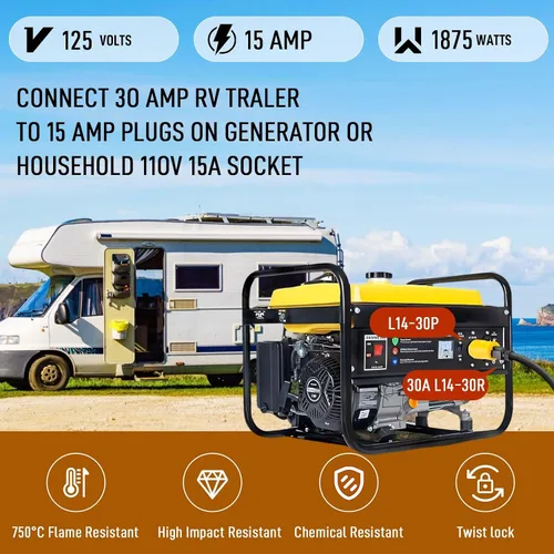 Miniatura 4 de Adaptador de corriente de 30 A a 15 A RV NEMA 5-15P a L5-30R, convertidor de bloqueo giratorio de 110 V para RV, cámper, camioneta, remolque