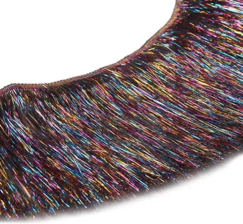 Miniatura 2 de Borde de flecos de oropel iridiscente, 10 yardas × 6 pulgadas de ancho con borlas holográficas para vestido de baile latino, decoración de fiesta