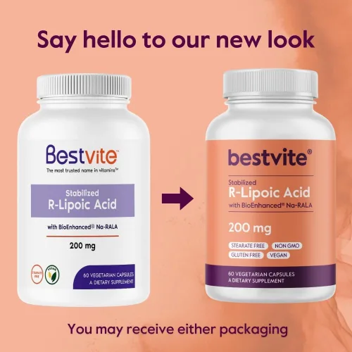 Miniatura 7 de BESTVITE Ácido R-lipoico de 200 mg estabilizado con Na-RLA bio-mejorado (60 cápsulas vegetarianas) - Sin estearatos - Sin rellenos - Vegano - Sin