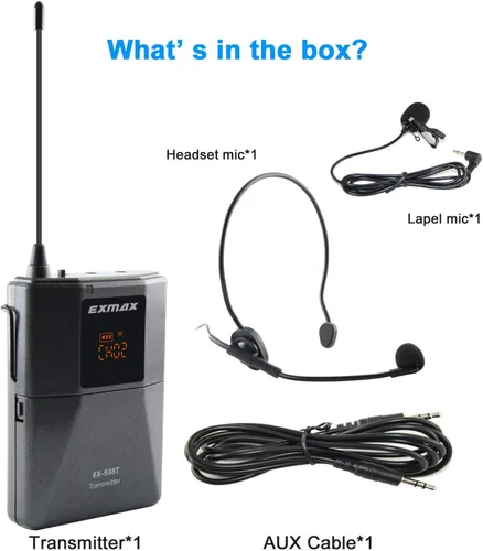Miniatura 9 de EXMAX EX-938 Micrófono Inalámbrico Auricular Guía Turística Sistema Intérprete Transmisor Transmisor Traductor en su Oído para Traducción Iglesia