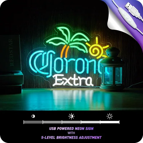 Miniatura 5 de Letrero de neón de Palm Tree Coron Beer para decoración de pared, bar, luces LED de cerveza extra, para hombre, cueva, pub, tienda, fiesta, club