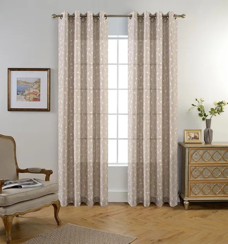 Miniatura 2 de MIUCO Cortinas Semitransparentes con Bordado Floral de Lino Sintético con Ojales para Ventana para Sala de Estar 52 x 95 Pulgadas Juego de 1 Par