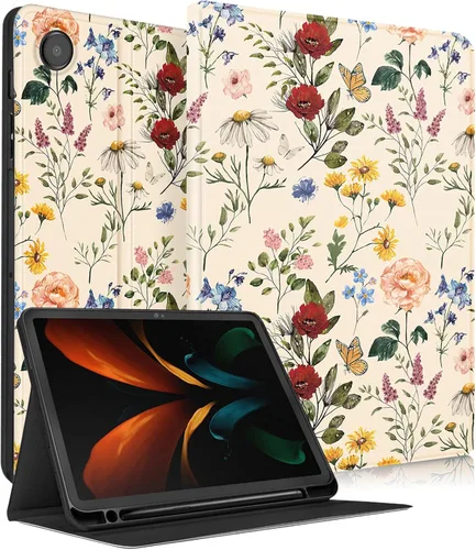 Uppuppy Funda para Samsung Galaxy Tab A8 de 10.5 pulgadas para niños, niñas, folio para mujeres, diseño floral femenino, bonita, adolescente,