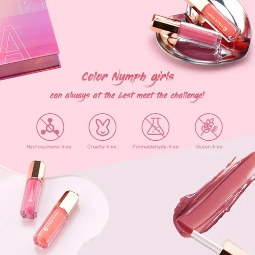 Miniatura 7 de Color Nymph Colección de 16 piezas de brillo labial, brillo labial brillante para mujeres y niñas, set de brillo labial de color duradero con ricos