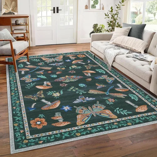 Miniatura 13 de ROYHOME - Alfombra con diseño de hongos e insectos, para pasillos, cocina o baño, antideslizante, lavable, suave, larga, 2 x 6, beige