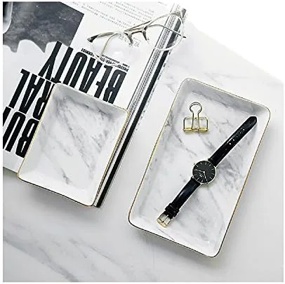 Miniatura 5 de SOCOSY Organizador de anillos de cerámica con borde dorado decoración del hogar regalo de boda mármol grande