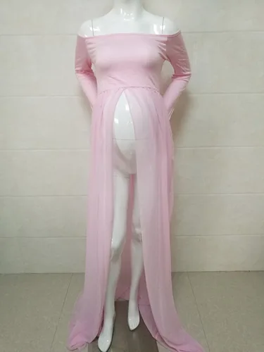 Miniatura 6 de ZIUMUDY Vestido de fotografía de gasa maxi de maternidad vestido frontal dividido para sesión de fotos