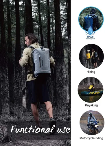 Miniatura 5 de IDRYBAG Mochila impermeable para hombres 20L/30L/40L, bolsa seca flotante para kayak, mochila seca para senderismo Gris