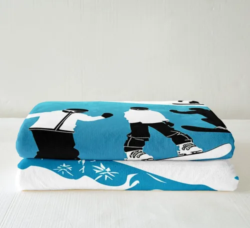 Miniatura 4 de Manta sherpa de esquí, montaña de nieve, manta de vellón para niños y niñas, manta de felpa para deportes extremos, snowboard, manta mullida azul