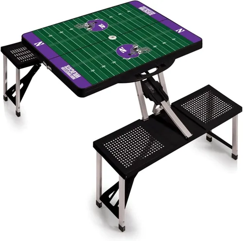 PICNIC TIME NCAA Northwestern Wildcats - Mesa de picnic plegable para campo de fútbol, mesa de campamento para exteriores con agujero para paraguas,