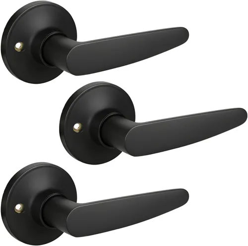Miniatura 29 de KNOBWELL Juego de 10 manijas de puerta color negro mate, juego de manijas de puerta para privacidad para cama y baño, reversible para lado derecho