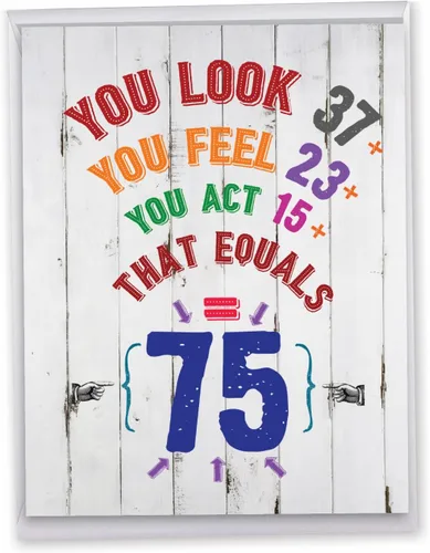 NobleWorks - Tarjeta de felicitación de cumpleaños número 75 Jumbo (8.5 x 11 pulgadas) - Hito de 75 años, tarjeta divertida para cumpleaños de todos
