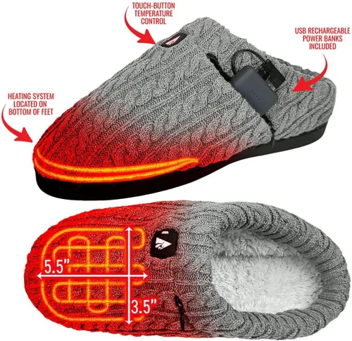 Miniatura 3 de ActionHeat Pantuflas térmicas de punto trenzado de 5 V – Zapatos de invierno recargables a batería para el hogar – Calefacción de hasta 130 °F