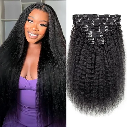 Miniatura 10 de Extensiones de cabello rizado kinky con clip para mujeres negras 14 pulgadas 2# marrón oscuro extensiones de cabello rizado con clip cabello humano