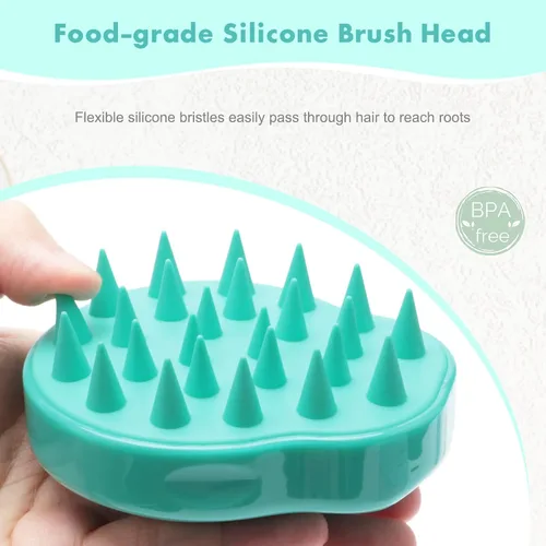 Miniatura 3 de FREATECH Cepillo de champú y masajeador con cerdas de silicona suave para el cuidado del cuero cabelludo, exfoliador para la ducha que elimina