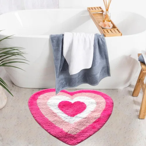 Miniatura 5 de Evovee Alfombra de baño de corazón rosa, divertida y bonita, decoración de baño, San Valentín, alfombra de ducha retro, funk, estética, divertida