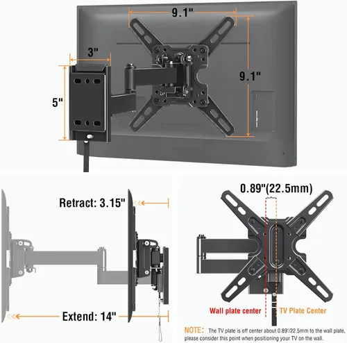 Miniatura 5 de ELIVED Soporte de pared para TV con cerradura para RV para la mayoría de televisores de 13 a 43 pulgadas, soporte de pared para TV con giro
