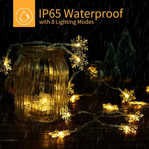 Miniatura 3 de Brightown Guirnalda de luces solares de copo de nieve de Navidad, paquete de 2 unidades, 100 luces LED de 78 pies para exteriores, impermeables