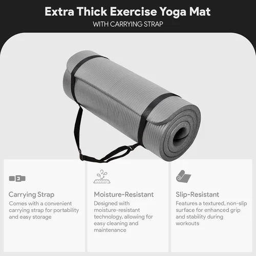 Miniatura 3 de Fitvids - Tapete de yoga de 1 pulgada extra grueso de alta densidad con superficie antideslizante y correa de transporte para hombres y mujeres