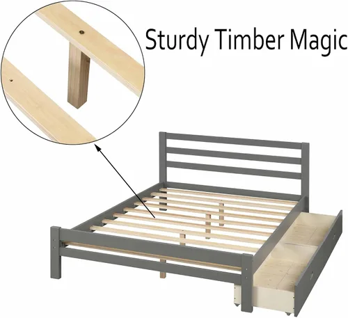 Miniatura 5 de Base de cama con 2 cajones, base de cama moderna de plataforma de madera con cabecero para niños, adolescentes y adultos, base de colchón Camas, sin