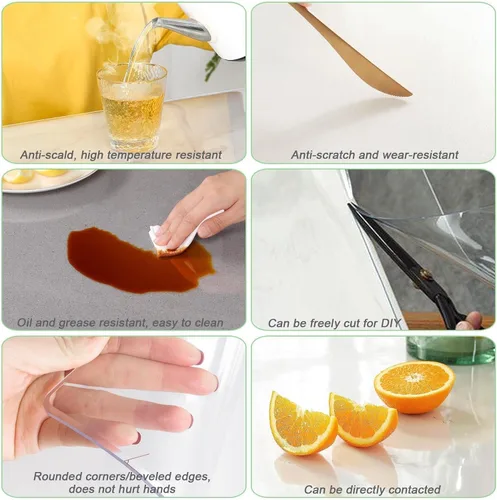 Miniatura 2 de Protector de mesa transparente, 26 x 26 x 26 pulgadas (60/120/140/160/70.9 in), 0.079 in de grosor, película de plástico para mesa, tapete