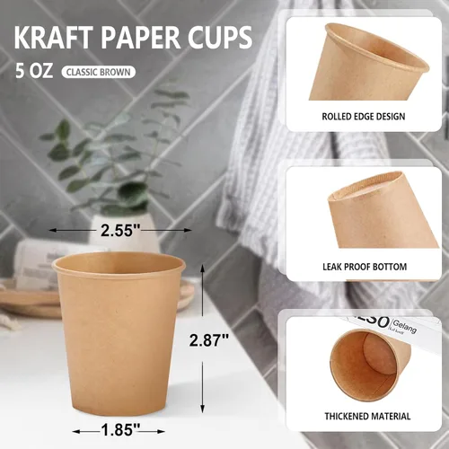 Miniatura 2 de SIUQ Paquete de 400 vasos de papel kraft de 5 onzas, vasos de baño desechables, mini vasos para enjuague bucal, vasos para bebidas calientes/frías