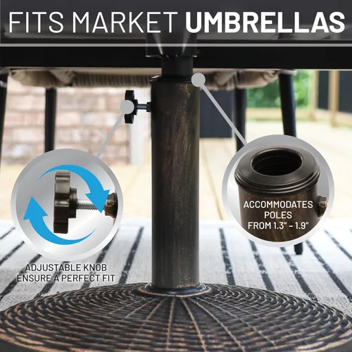 Miniatura 4 de US Weight Base de sombrilla de patio de piedra fundida, cuenta con un patrón de mimbre, base de sombrilla de patio duradera y resistente a