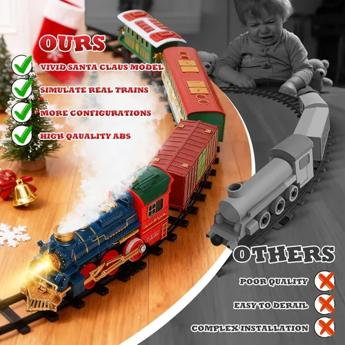 Miniatura 7 de Juego de tren - Juego de trenes para niños con humo, luces y sonido, juego de tren de juguete para debajo del árbol de Navidad, trenes