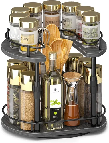 Miniatura 8 de Across-Star Organizador Lazy Susan para Especias, Organizador de Especias Giratorio Ajustable de 3 Niveles para Gabinete de Marrón rústico