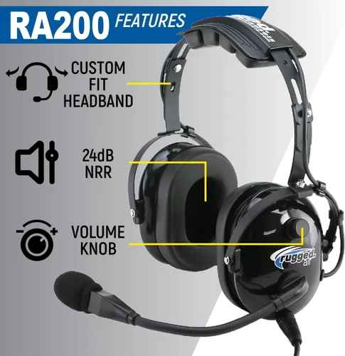 Miniatura 2 de Rugged Air RA200 auriculares para pilotos de aviación general, color negro