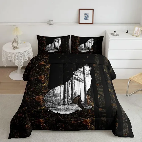 Miniatura 16 de Erosebridal Juego de ropa de cama de oso marrón, juego de edredón de animales de safari en el bosque, acuarela con relleno de edredón de vida
