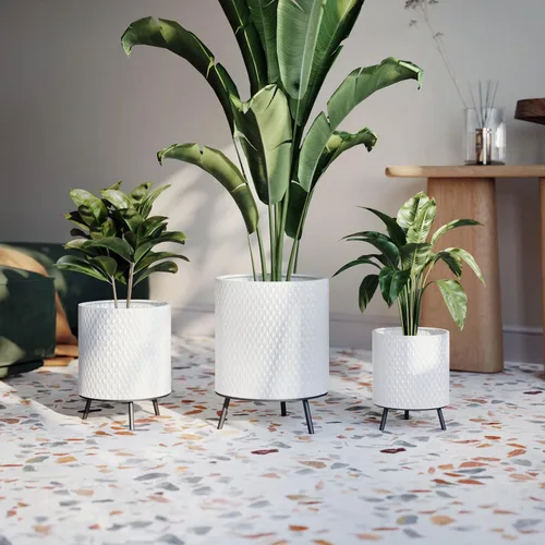 Miniatura 3 de EverNest Claire - Maceta blanca neutra de panal con soporte Nyra, macetas de interior, SelectBase, estilo bohemio moderno de mediados de siglo
