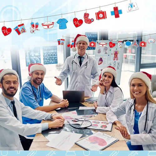 Miniatura 6 de Remerry 55 piezas de adorno de madera para enfermera de Navidad, adorno médico de Navidad, diseño de enfermería, regalo para colgar rebanada
