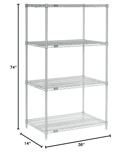 Miniatura 2 de Nexel Poly-Z-Brite Unidad de Estantería de Alambre Ajustable, 4 Niveles, Estante Organizador de Servicio Pesado Multiusos, 14" x 36" x 74