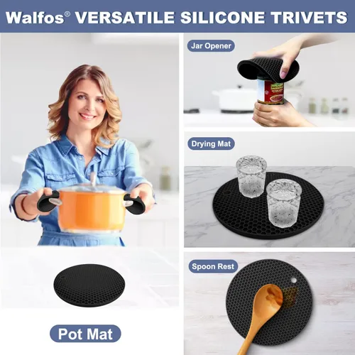 Miniatura 4 de Walfos - Juego de soportes de silicona resistentes al calor, 4 unidades, 2 tamaños de 7 y 9 pulgadas, almohadillas calientes antideslizantes