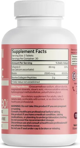 Miniatura 2 de Bronson Péptidos de colágeno 3000mg (por porción) con biotina y vitamina C - para el apoyo del cabello, la piel y las uñas, sin OGM, 90 tabletas