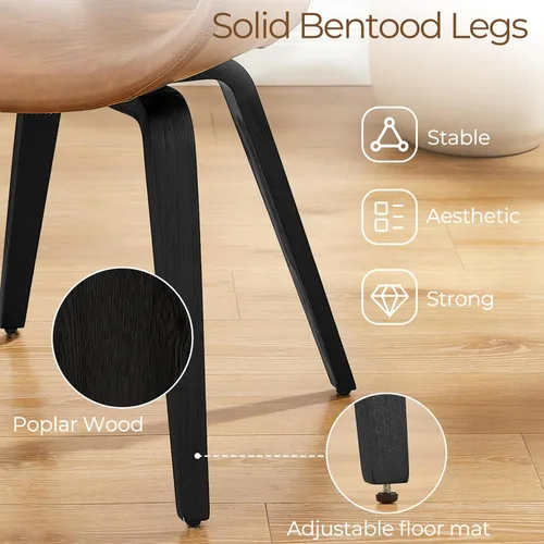 Miniatura 4 de Art Leon Mid Century - Silla de escritorio moderna sin ruedas, silla de escritorio de madera tapizada de piel sintética, silla de oficina con patas