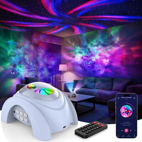 Miniatura 15 de Rossetta Proyector de galaxia de doble lente, proyector de estrellas para dormitorio con ruido blanco y altavoz Bluetooth, control remoto