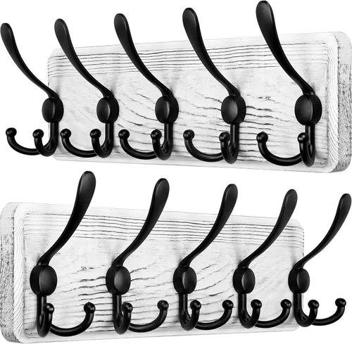 Miniatura 41 de SKOLOO Perchero de pared montado en la pared de estilo rústico: Perchero de pared de pino de madera auténtica de 40,6 cm de orificio a orificio