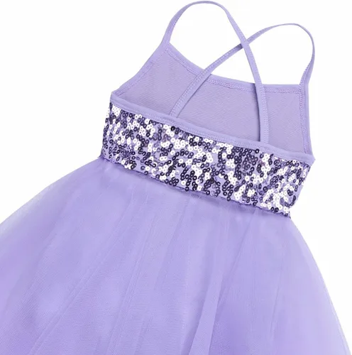 Miniatura 4 de TiaoBug Niñas Lentejuelas Dobladillo Irregular Baile Latino Traje Lírico Ballet Vestido Leotardo Falda Gasa Brillante Hada Danza