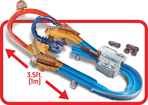 Miniatura 6 de Hot Wheels Monster Trucks Scorpion Sting Raceway - Juego de pista de carreras con 1 camión de juguete y 1 coche a escala 1:64, pista de carreras