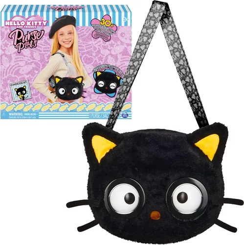 Miniatura 11 de Purse Pets, Sanrio Hello Kitty and Friends, Kuromi - Juguete interactivo para mascotas y bolso cruzado kawaii, más de 30 sonidos y reacciones, Negro