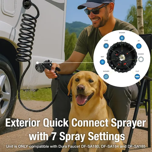Miniatura 3 de Juego de spray y manguera exterior de conexión rápida RV, Negro