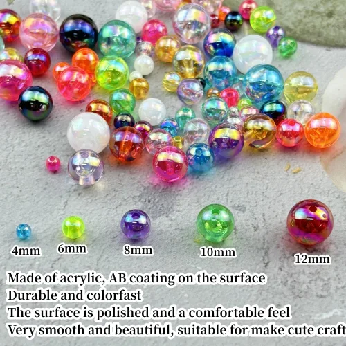 Miniatura 3 de 2000 cuentas redondas acrílicas de 0.157 pulgadas (0.157 in), cuentas espaciadoras de colores AB con agujero para bricolaje, pulseras, collares