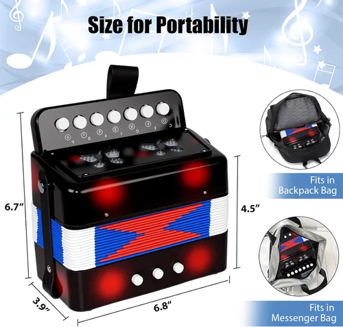 Miniatura 2 de AZEAM Acordeón para niños, acordeón de juguete para edades de 3, 5, 9, 7, 10, 12, niños pequeños, principiantes, instrumentos musicales, 10 teclas