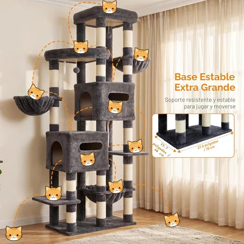 Miniatura 3 de Heybly Árbol para gatos, torre de gato amplia y alta de 74.8 pulgadas para gatos grandes, muebles para gatos con percha superior grande, base